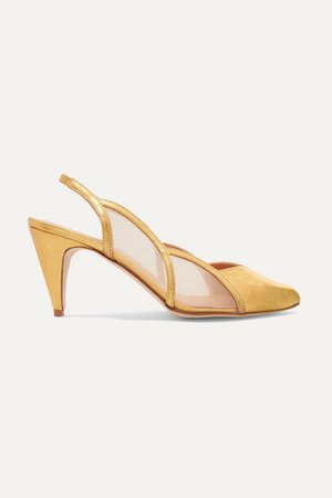 Alison Metallic Leather And Mesh Slingback Pumps - Gold