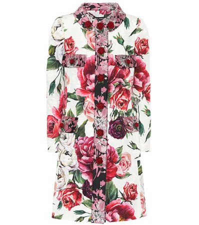 Embellished floral-printed coat