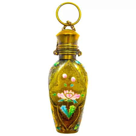 Antique MOSER Golden Amber Glass Perfume Bottle Chatelaine with Finger : Grand Tour Antiques | Ruby Lane