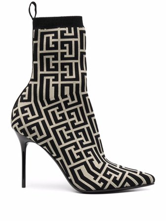 Shop Balmain monogram-print heeled boots with Express Delivery - FARFETCH