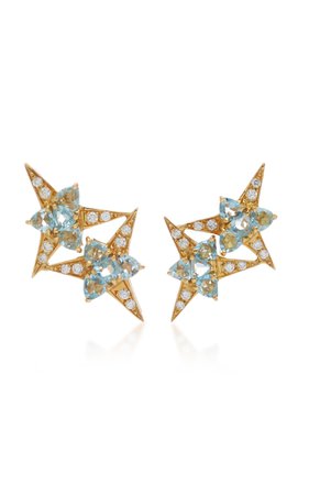 Galactic Star 18K Gold, Aquamarine And Diamond Earrings by Carol Kauffmann | Moda Operandi
