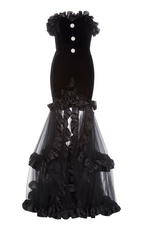 Ruffled Embellished Tulle-Paneled Velvet Gown by Alessandra Rich | Moda Operandi