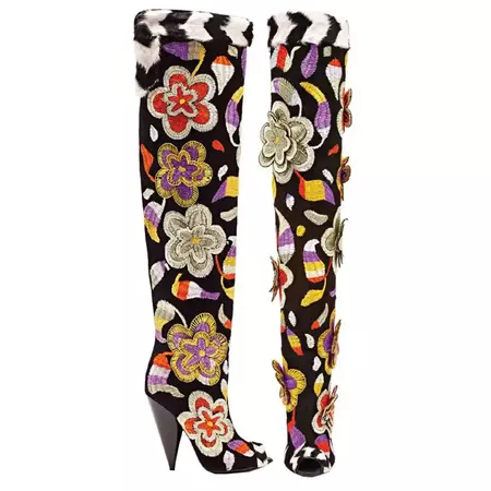 NEW VINTAGE TOM FORD 2D FLORAL EMBROIDERED OVER-NEE Boots 37 - 7 For Sale at 1stDibs