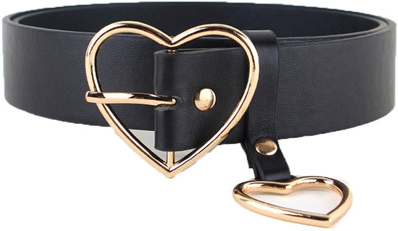 Women Lady Fashion Gold Silver Heart Buckle Belt Leather Jeans Dress Waist Band (Gold-3.3CM) at Amazon Women’s Clothing store