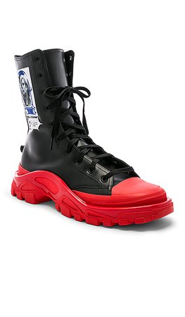 adidas by Raf Simons Detroit Hi-Top Sneaker in Black & Red | REVOLVE