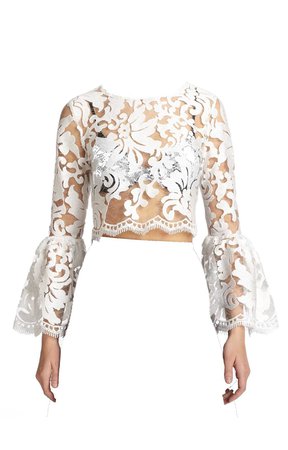 Alexis Vito Sheer Lace Bell - Sleeve Blouse in White