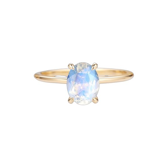Solitaire 1.5CT Oval Natural Rainbow Moonstone Rings/ June Birthstone Ring/ 6x8mm Oval Moonstone Promise Ring/ Rainbow Moonstone Bridal Ring