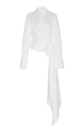 Asymmetric Sash-Detailed Cotton-Blend Shirt by Oscar de la Renta | Moda Operandi