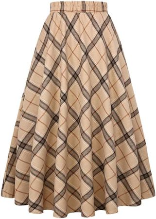 Amazon.com: IDEALSANXUN Women’s Plaid Skirt Elastic Waist A-line Midi Pleated Skirts (X-Small, Khaki D39) : Clothing, Shoes & Jewelry