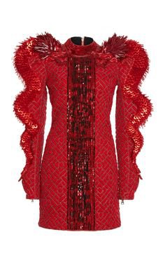 Balmain Dragon-Detailed Sequin Silk Mini Dress