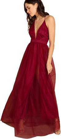 Floerns Women's Plunging Neck Spaghetti Strap Maxi Cocktail Party Dress