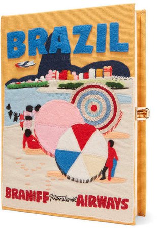 Brazil Appliquéd Embroidered Canvas Clutch - Yellow