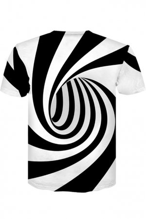 Cool 3D Striped Whirlpool Print Black and White Casual T-Shirt - Beautifulhalo.com