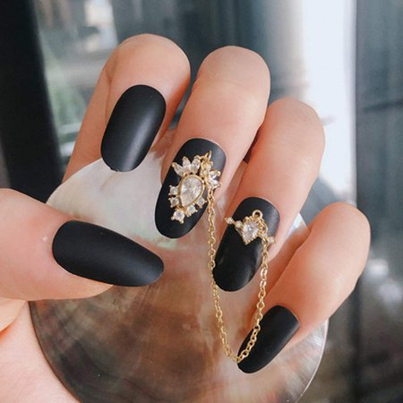 black jeweled nails