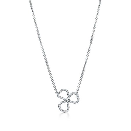 Tiffany Paper Flowers™ diamond open flower pendant in platinum. | Tiffany & Co.