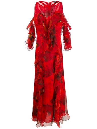 Alexander McQueen Avalon poppy print long dress - Red