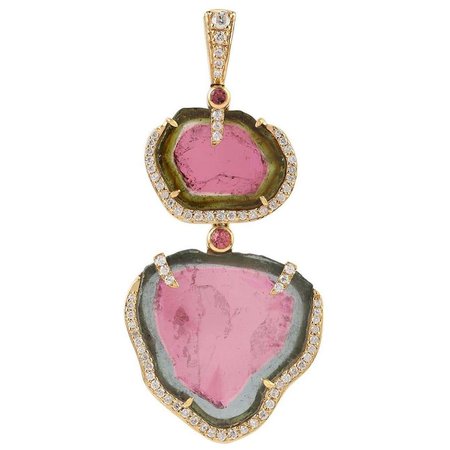 Tourmaline Diamond 18 Karat Gold Pendant Necklace For Sale at 1stDibs