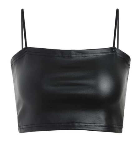 black leather cropped tang top