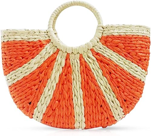 Amazon.com: QTKJ Semi-circle Rattan Straw Handbags, Hand-woven Women Summer Retro Straw Tote Bag Crossbody Bag, Colorful Boho Bag, Round Handle Beach Handbags (Orange) : Clothing, Shoes & Jewelry