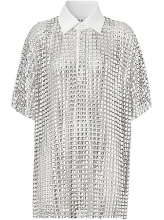 Burberry contrast collar crystal mesh polo shirt - FARFETCH