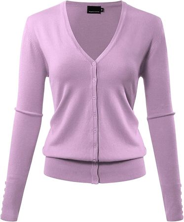 Women's Long Sleeve Button Down Classic V-Neck Knit Cardigan Sweater S Magenta at Amazon Women’s Clothing store