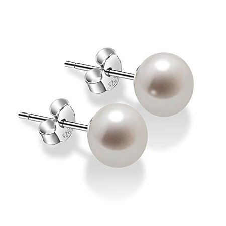 Amazon.com: Pearl Earrings for Women 7-8mm Freshwater Cultured Pearl Stud Earrings 925 Sterling Silver - VIKI LYNN: Clothing