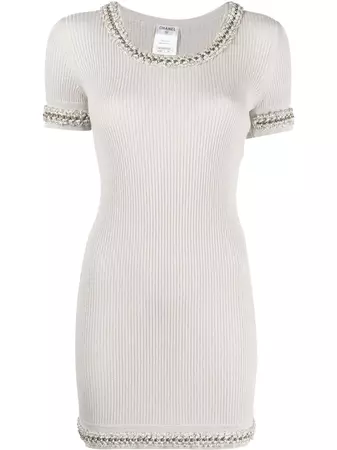 CHANEL Pre-Owned 2010 chain-trim ribbed-knit Dress - Farfetch