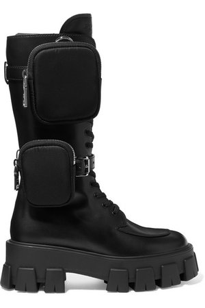 Prada | Buckled leather and shell platform boots | NET-A-PORTER.COM