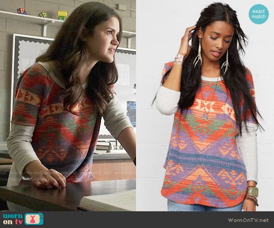 WornOnTV: Hayden’s patterned print top with grey sleeves on Teen Wolf | Victoria Moroles | Clothes and Wardrobe from TV