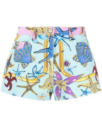 Shop blue & pink Versace starfish-print denim shorts with Express Delivery - Farfetch