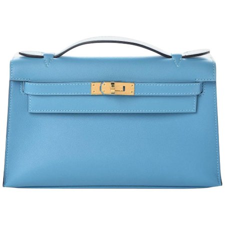 Hermes NEW Baby Blue Leather Gold Top Handle Satchel Small Tote Bag in Box For Sale at 1stdibs