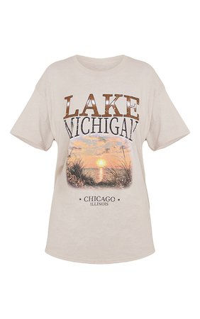 Beige Lake Michigan Printed T Shirt | Tops | PrettyLittleThing USA