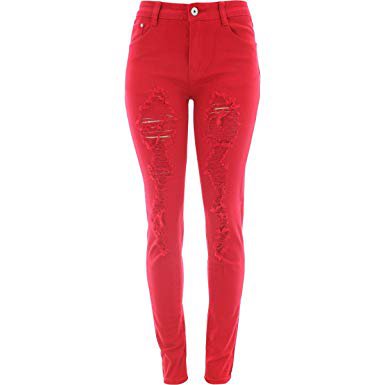 Blue Topic Women's Rips Skinny Jeans - Red at Amazon Women's Jeans store