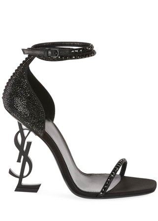 Saint Laurent Opyum YSL Logo-Heel Sandals with Black Hardware - Bergdorf Goodman