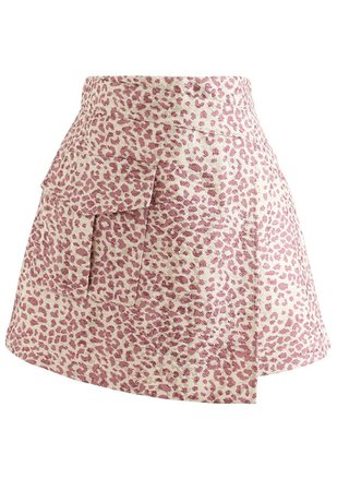 Shimmer Leopard Asymmetric Mini Skirt in Pink - Retro, Indie and Unique Fashion