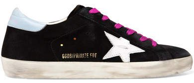 Superstar Distressed Glittered Suede Sneakers - Black