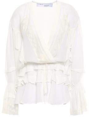 Endless Lace-trimmed Ruffled Silk-georgette Peplum Blouse