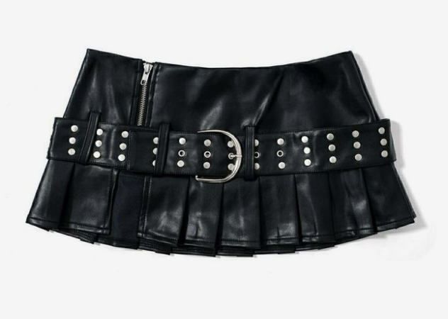 black leather micro belt skirt