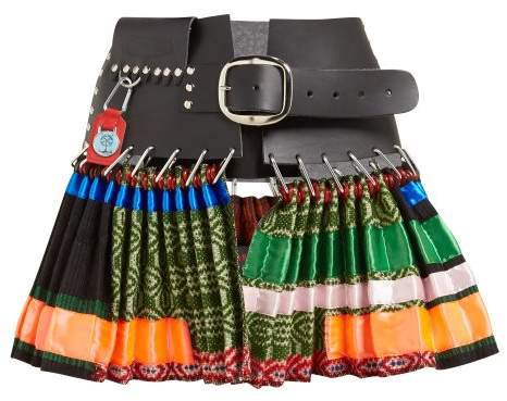Chopova Lowena - Pleated Leather And Wool Mini Skirt - Womens - Multi