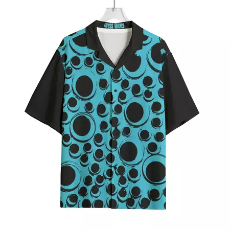 Big Blue Googly Eye Bowling Shirt in Cool Rayon Hawaiian Weirdcore Buttondown Short Sleeve Collar – AbyssWares
