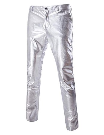 ZEROYAA Mens Night Club Metallic Gold Suit Pants/Straight Leg Trousers 36/Tag Asian 3XL Silver at Amazon Men’s Clothing store: