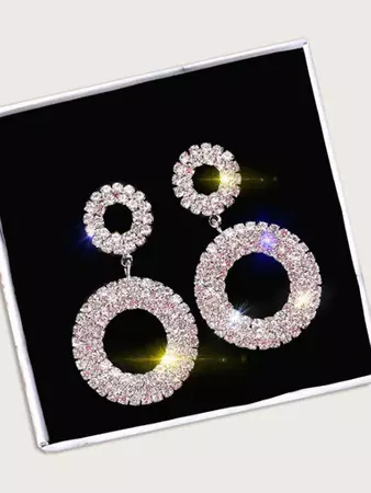 1pair Rhinestone Decor Double Round Drop Earrings | SHEIN USA