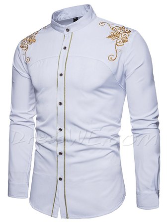 Golden Embroidery Plain Single Breasted Men's Shirt 13272862 - Shirts - Dresswe.Com