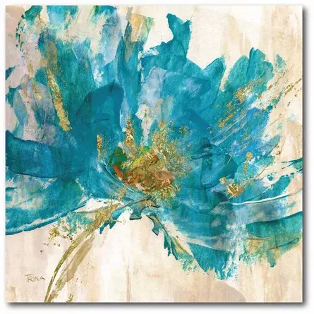 Ebern Designs 'Contemporary Teal Flower' Print on Canvas | Wayfair