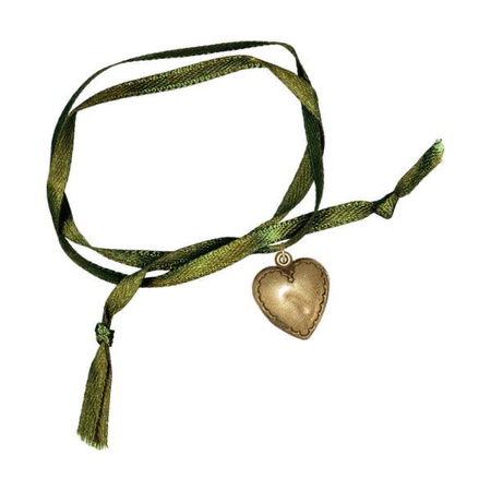 green bracelet with gold heart amulet