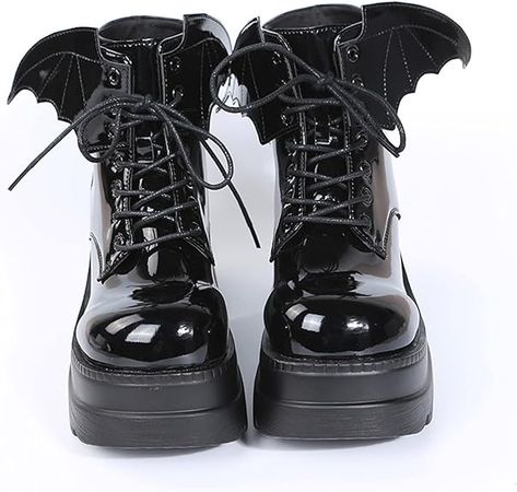 Amazon.com | CPXUTFP Black Boots for Women,Platform Shoes Round Toe Combat Shoes 2022 Leather Bat Wing Winter 2022 Gothic Style Boots | Snow Boots