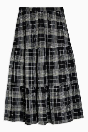 Black Check Tiered Midi Skirt | Topshop