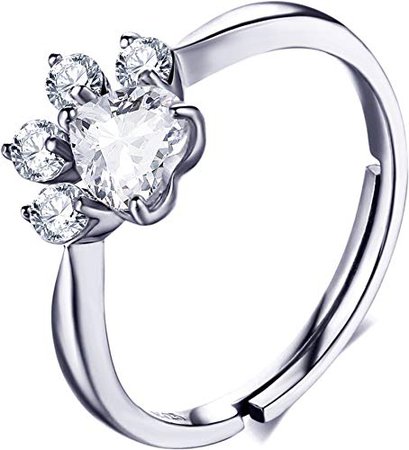 Meow Star Cat Paw Ring with Swarovski Crystal Sterling Silver Crystal Cat Ring for Cat Lovers Women (Silver): Jewelry