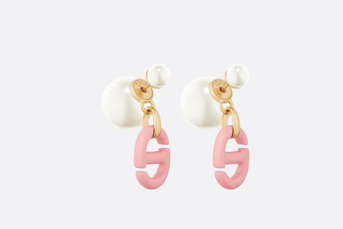 Dior Tribales Earrings Gold-Finish Metal and White Resin Pearls with Pink Lacquer - Fashion Jewelry - Women's Fashion | DIOR