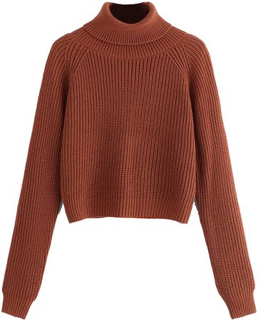 Milumia Women's High Neck Long Bishop Sleeve Jumper Sweater Turtleneck Crop Tops Rust Brown Medium at Amazon Women’s Clothing store